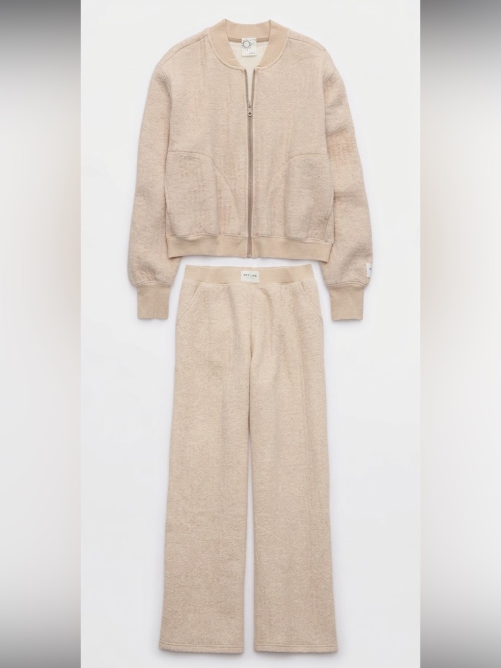 OFFLINE by Aerie Coffee Run Pant and Bomber Jacket Set in Heather Fawn